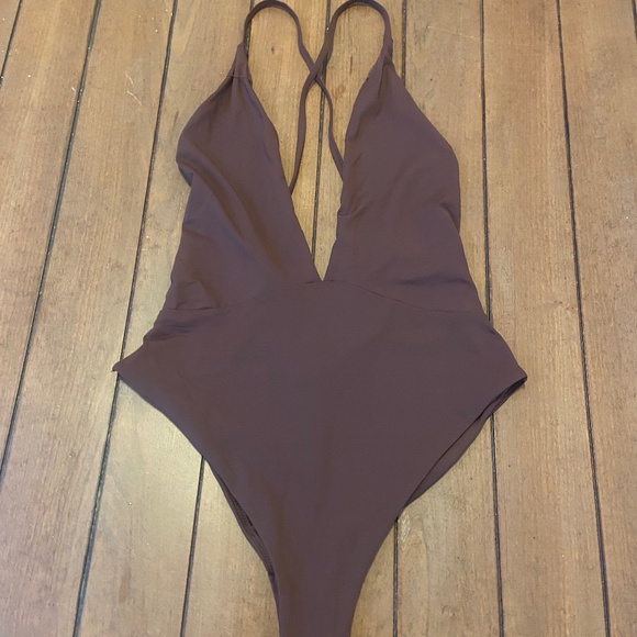 Deep V Lace Back One Piece Swimsuit - Picture 1 of 3
